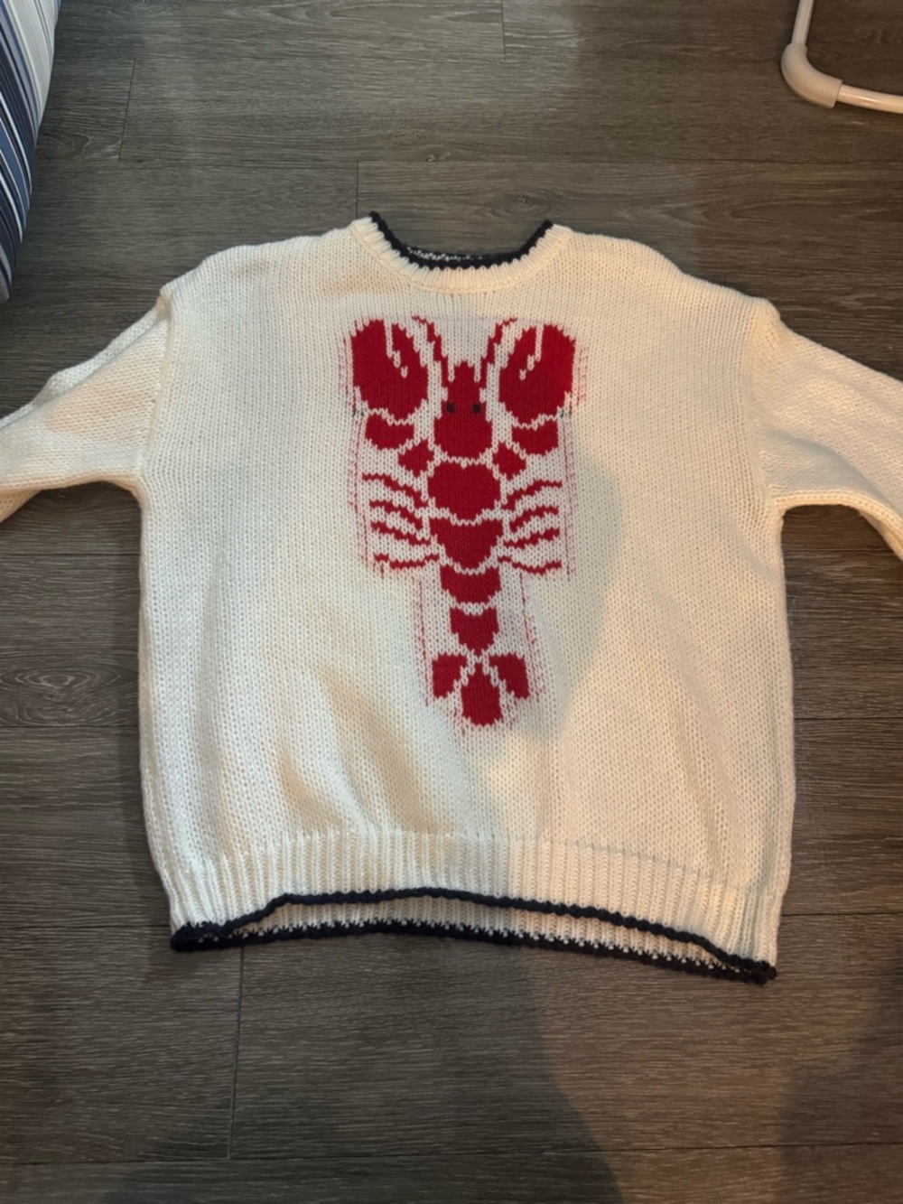 SHEIN Ivory Knit Sweater with Red Trim